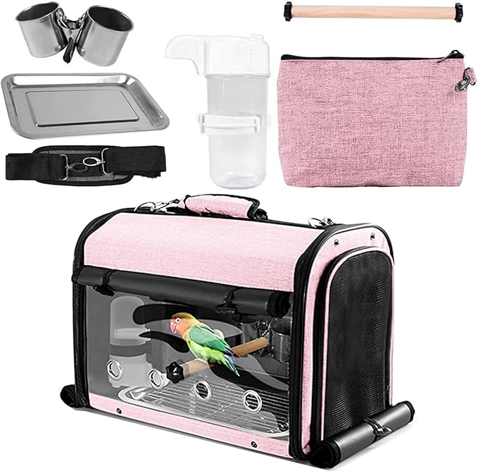 Sanmoncare Bird Carrier Bag Cockatiel Travel Cage with Stand, Lightweight Carrier for Small Bird, Portable Bag for Parrot, Pet Transparent Travel Backpack