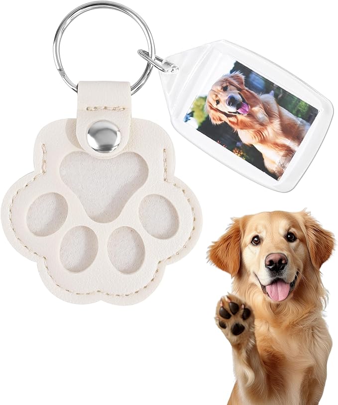 Seyaa Pet Memorial Gifts for Dog Owner Lovers, Dog Hair Storage Keychain with Photo Holder, Leather Paw Keychain Accessories
