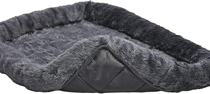 MidWest Homes for Pets QuietTime Dog Bed – Gray Faux Fur Bolster, Ultra-Soft and Machine Washable, Fits 36-Inch Crates and Carriers, for Medium to Large Breed Dogs