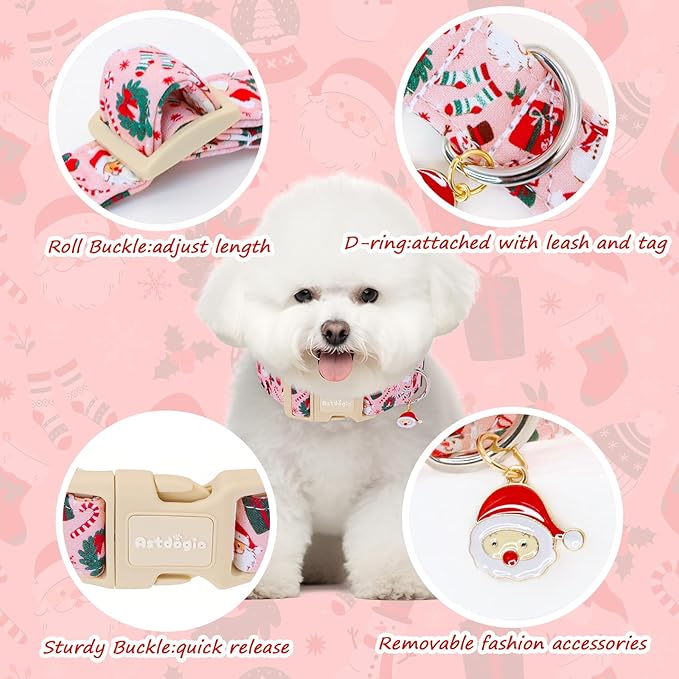 Christmas Dog Collar - Adjustable Festive Santa & Snowman Collar for Small Medium Large Dogs with Dangling Charm, Cute Holiday Puppy Collar for Photos, Pet Parties & Gifting-XS