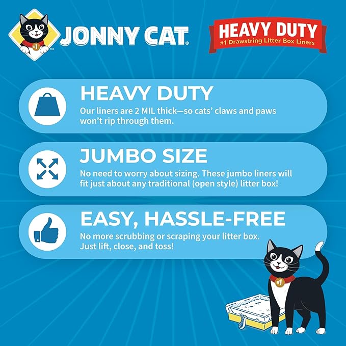 Jonny Cat Litter Box Liners: Heavy Duty - Tear & Leak Resistant - Drawstring Close - Jumbo,5 Count (Pack of 2)