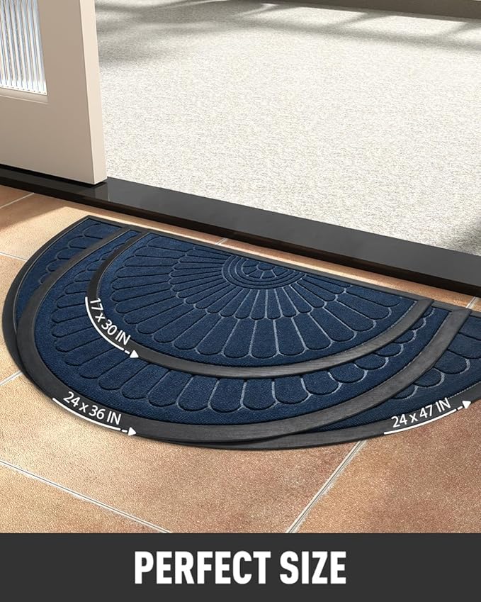 tchdio Door Mat Outdoor Indoor Entrance Doormat-Semicircular Durable Rubber Non Slip Front Door Mat for Outside Inside Entry Entryway Dirt Trapper WelcomeMat for Muddy Paws and Shoes-Blue 17”x30”