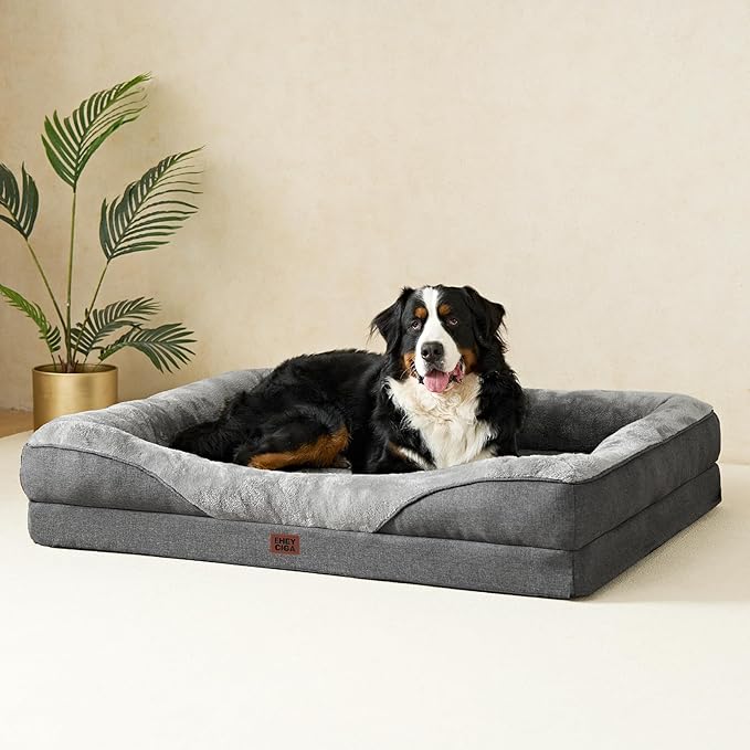 EHEYCIGA Orthopedic XXL Dog Bed for Large Sized Dog, 52x41x8 Inch Extra Large Memory Foam Dog Couch Bed with Sides, Waterproof Liner & Washable Removable Cover, Bolster Pet Sofa, Grey