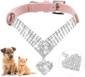 EXPAWLORER Cute Dog Necklace - Rhinestone Dog Collar, Soft Velvet Collar for Girl Boy Cats Dogs, Sparkling Pet Neck Decoration, Adjustable Pet Collar for Puppies Cats Small Medium Dogs, Pink M