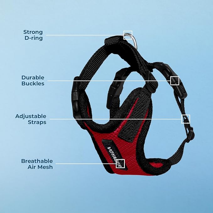 Voyager Step-in Pet Harness - All Weather Mesh, Adjustable Step in Harness for Cats and Dogs by Best Pet Supplies - Red/Black Trim, XS