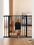 Babelio Auto Close Baby Gate with Cat Door,29-43" Metal Gate for Doorway,Stairs, House,Easy Walk Thru with Pet Door,Includes 4 Wall Cups and 3 Extension Pieces,Black