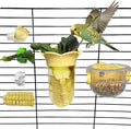 6 PCS Bird Cage Feeder for Vegetable Millet Holder Cage Accessories with Parrot Fruit Forks for Budgie Parrot Cockatiel Lovebirds (Yellow + Feeding Bowl)