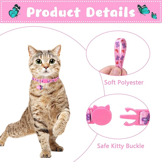 Breakaway Cat Collars with Bell & Cute Pendants, 3 Pack Safety Buckle Kitten Collars, Adjustable Pet Collar Ideal for Girl Boy Cats Puppy