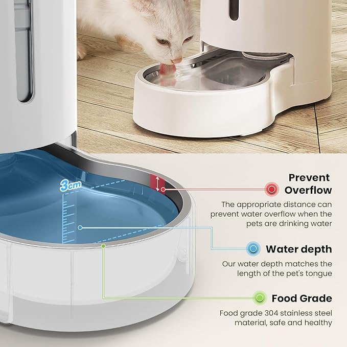 CZPET 2.5 Gallon Dog Water Bowl Dispenser, Automatic Dog and Cat Water Dispenser with Stainless Steel Bowl, Gravity Waterer, Large Capacity, and Quiet Drinking Area for Pets (9.5L,White)