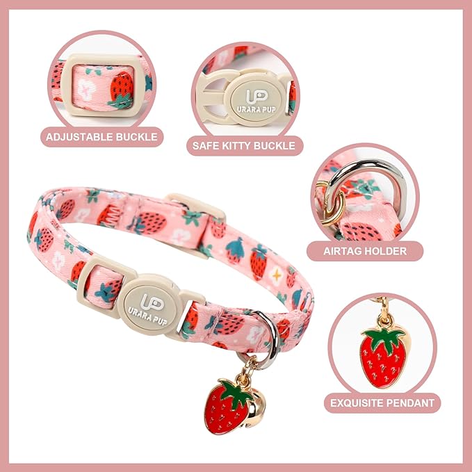 Cat Collar, 2Pack Summer Kitten Collars-Cute Lime and Strawberry Pendants-Breakaway Kitty Collars,Cat Collar with Bell, for Girl & Boy Cats