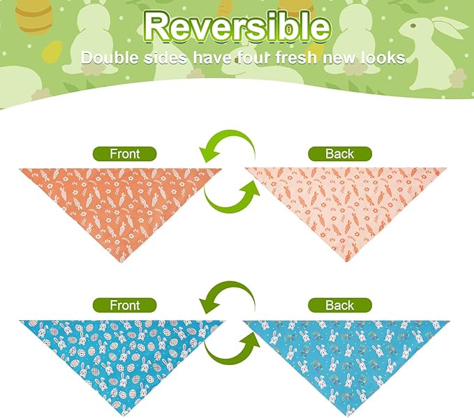 Easter Dog Bandanas XLarge 2PCS, 4 Pattern Colorful Scarf for Boy and Girl, Triangle Reversible Bibs Breed for Puppy Cats Pets