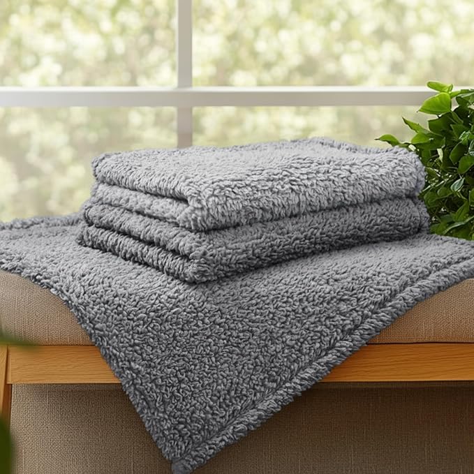 1 Pack 3 Calming Blankets Fluffy Premium Fleece Pet Blanket Soft Sherpa Throw for Dog Puppy Cat Grey Small (23" x16'')