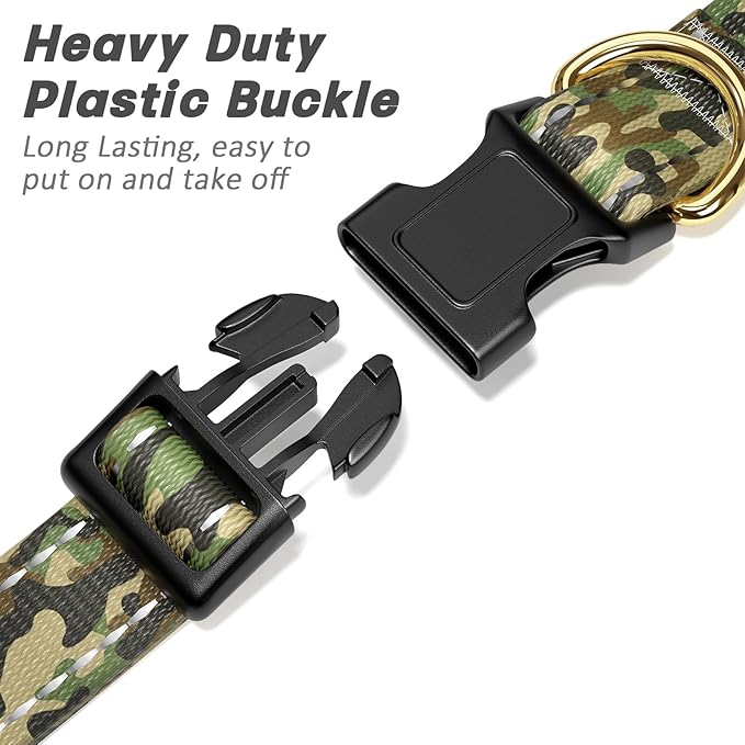 MOODEL Reflective Dog Collar for Medium Dogs, Cute Camouflage Adjustable Heavy-Duty Nylon Puppy Collar for Boy and Girl Female, Soft Pet Accessories with Quick Release Buckle, Green