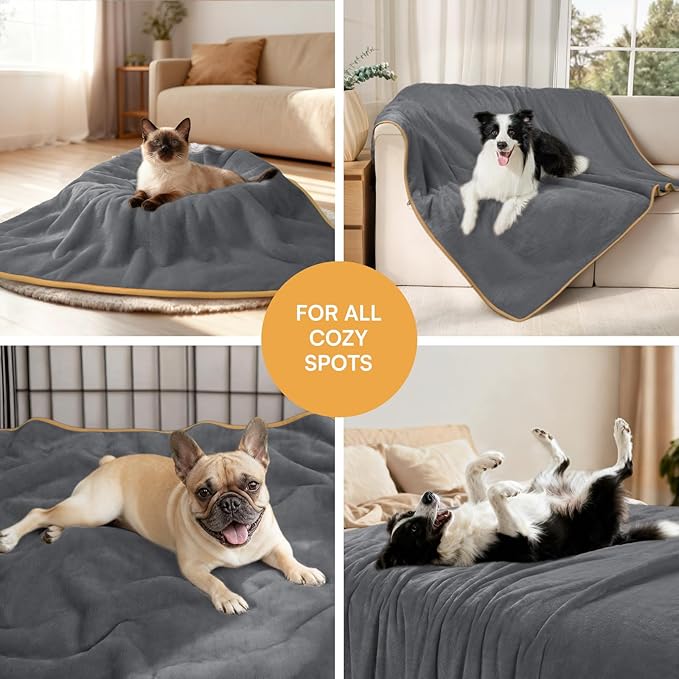 Luciphia Waterproof Pet Blanket, Liquid Pee Proof Dog Blanket for Sofa Bed Couch, Reversible Sherpa Fleece Furniture Protector Cover for Small Medium Large Dogs Cats, Grey+Beige Small（40" x 28"）