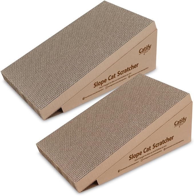 Best Pet Supplies Catify Cat Scratcher, Fun Interactive Scratchers, Posts, Poles, Claw Safe, Furniture Saver Indoor Play Support Natural Cat Behaviors Heavy Duty - Slope Scratcher (2 Pack)