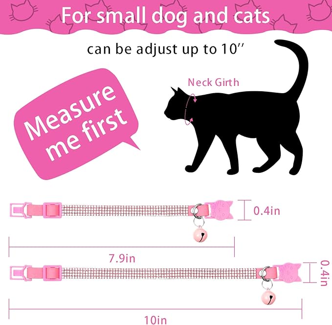Weewooday 4 Pieces Rhinestones Cat Collars Breakaway Cat Collar with Bell Bling Pet Accessories with Soft Velvet, 4 Colors(XS,Gold, Red, Pink, Black)