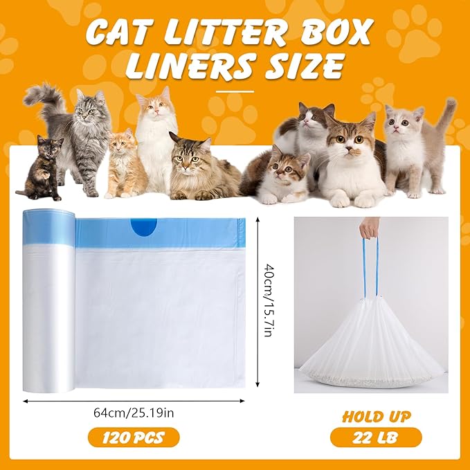 120 Pack Cat Litter Bags Compatible with Litter Robot 3 & 4, Self Cleaning Automatic Litters Box Liners, 25.2 x 15.7 inch (10-12 Gallons)