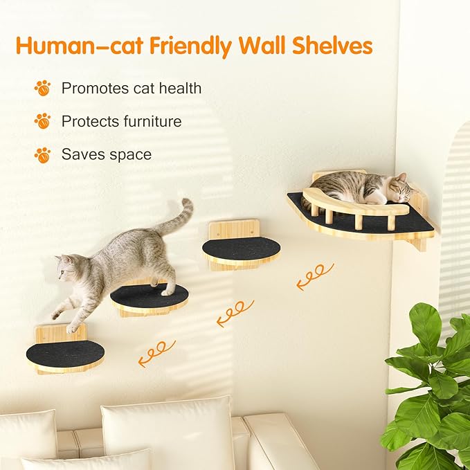 XiaZ Cat Wall Shelves, Corner Cat Shelf with 3 Wide Perch Steps, Kitty Wall Climber Wooden Furniture up to 25lbs, Modern Floating Cats Stairs for Indoor Sleeping, Playing, Climbing