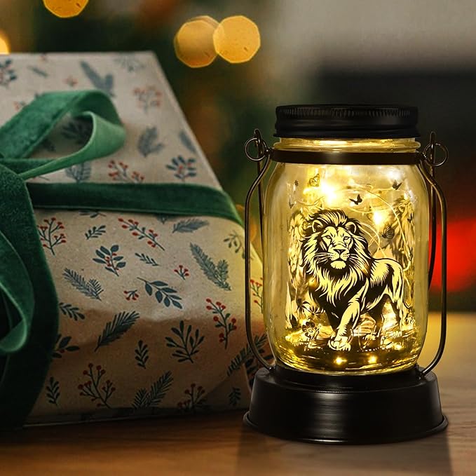 kyoryuger Lion Gifts for Women/Men Lion Solar Lanterns Mom Birthday Animal Simba Lovers Lantern Animal Memorial Lights Solar Garden Decoration for Yard, Patio,Backyard,Porch Torches, Home Decor