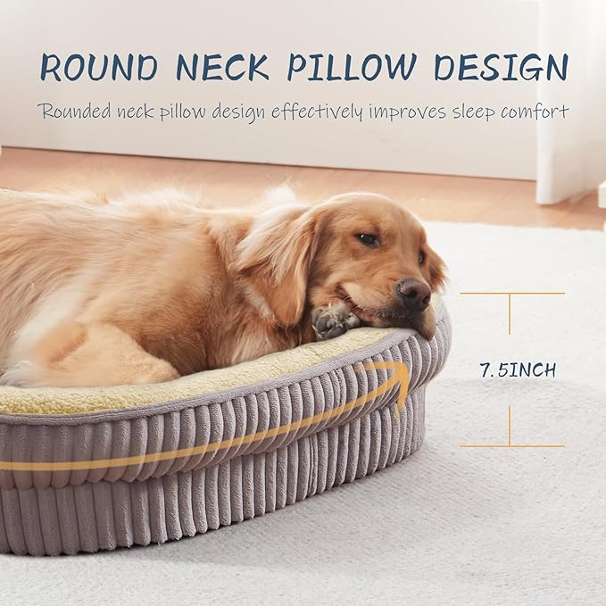 Orthopedic Dog Bed for Medium, Large Dogs Breeds, High Density Egg Crate Foam Dog Sofa Beds with Four Sided Bolster,Oval Kennel Bed, Pet Couch Bed,Removable Washable Cover& Non-Slip Bottom