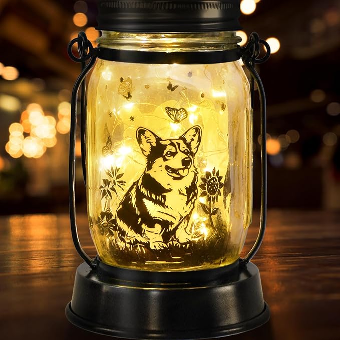 kyoryuger Corgi Gifts for Women/Men Corgi Solar Lanterns Dog Mom Birthday Dog Lovers Lantern Pet Loss Pet Memorial Lights Solar Garden Decoration for Yard, Patio,Backyard,Porch Torches