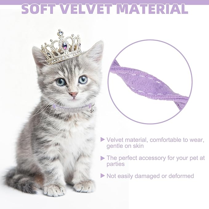 EXPAWLORER Soft Velvet Safe Cat Collars for Girl Cats - Rhinestones Bling Diamante Adjustable Collars Breakaway- Chirstmas Cat Clollar Gifts with Bells for Boy Cats Kitty and Small Dogs