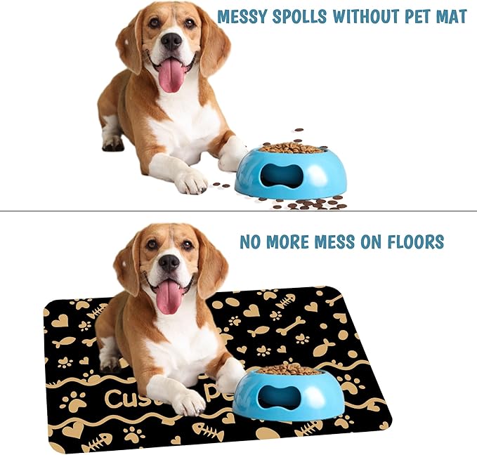 Personalized Dog Cat Mat with Name Photo Custom Placemat Feeding Mats for Food and Water Customized Non-Slip Waterproof Doormat for Bowls Outdoor Indoor Floors Customized Mat Gifts for Pet Owner