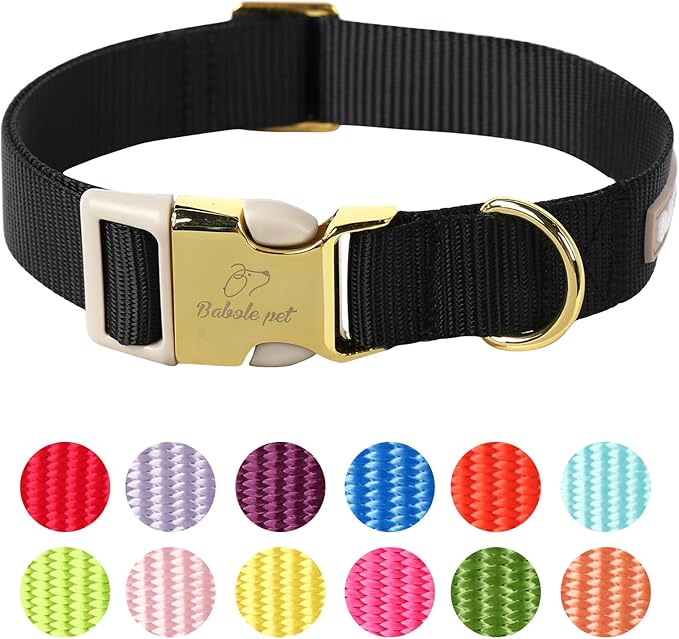 Nylon Dog Collar - Adjustable Black Soft Webbing Dog Collars for Small Medium Large Dogs Boy Girl Puppy Collar with Safety Metal Buckle L