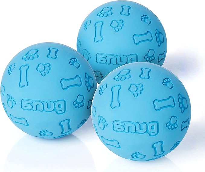 Snug Rubber Dog Balls for Small and Medium Dogs - Tennis Ball Size - Virtually Indestructible (3 Pack - Blue)