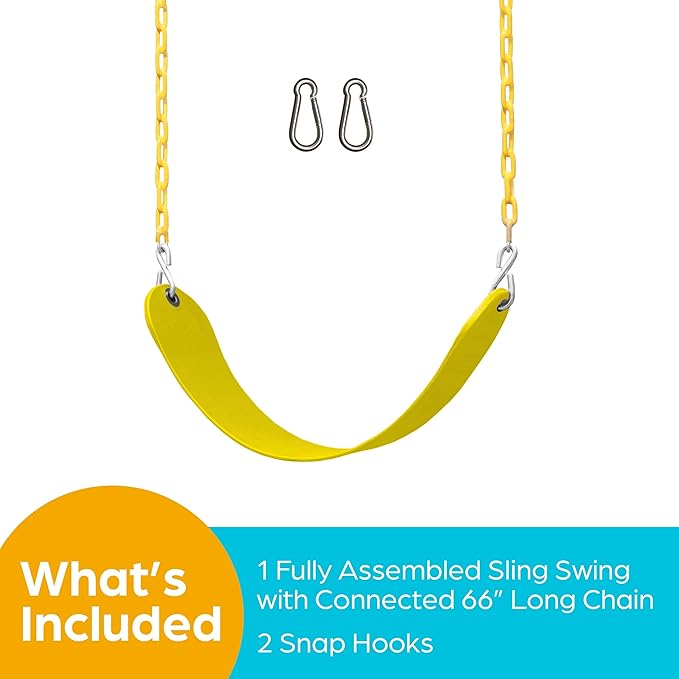 Jungle Gym Kingdom Swing for Outdoor Swing Set - Pack of 1 Swing Seat Replacement Kit with Heavy Duty Chains - Backyard Swingset Playground Accessories for Kids (Yellow)