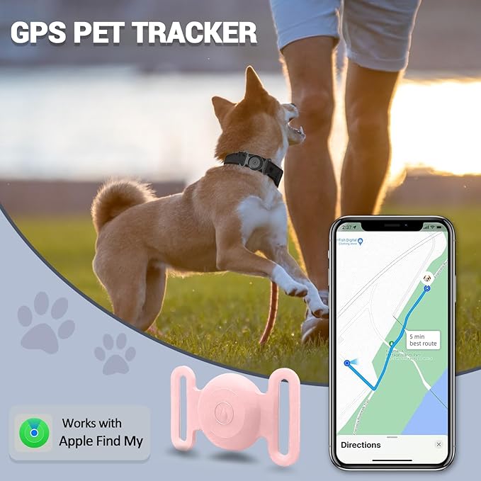 GPS Tracker for Dogs, Mini GPS Pet Tracker with Silicone Cover, IPX8 Waterproof GPS Tracker for Kids,No Monthly Fee,Work with Apple Find My(iOS Only),Dog Tracker Finder Tracker Pets-Pink-6