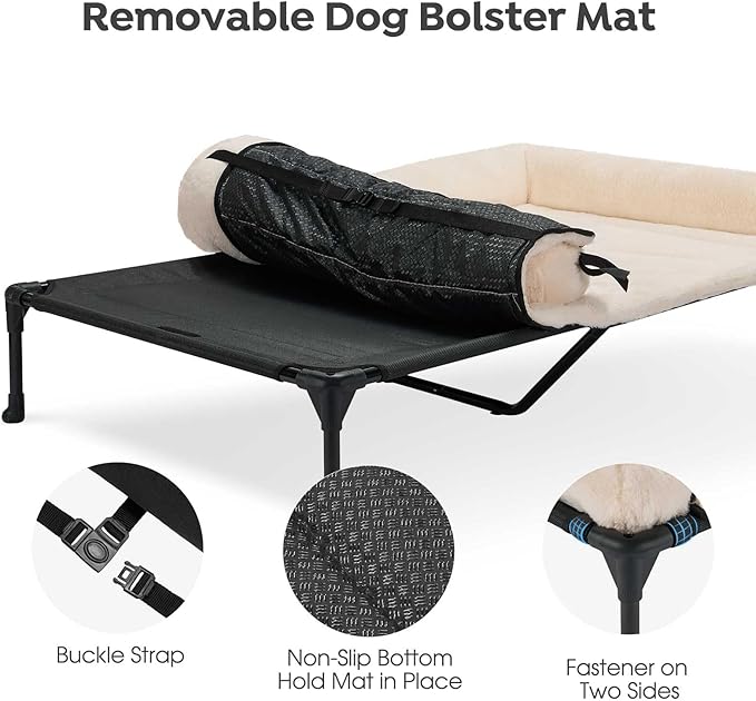 Veehoo Orthopedic Elevated Dog Bed + Removable Fluffy Pillow-Top Mat, Plush Raised Dog Bed with Bolster, Breathable Mesh, No-Slip Feet, Dog Sofa Bed for Indoor & Outdoor, 59"x37.5", XXLarge, CWC2331E