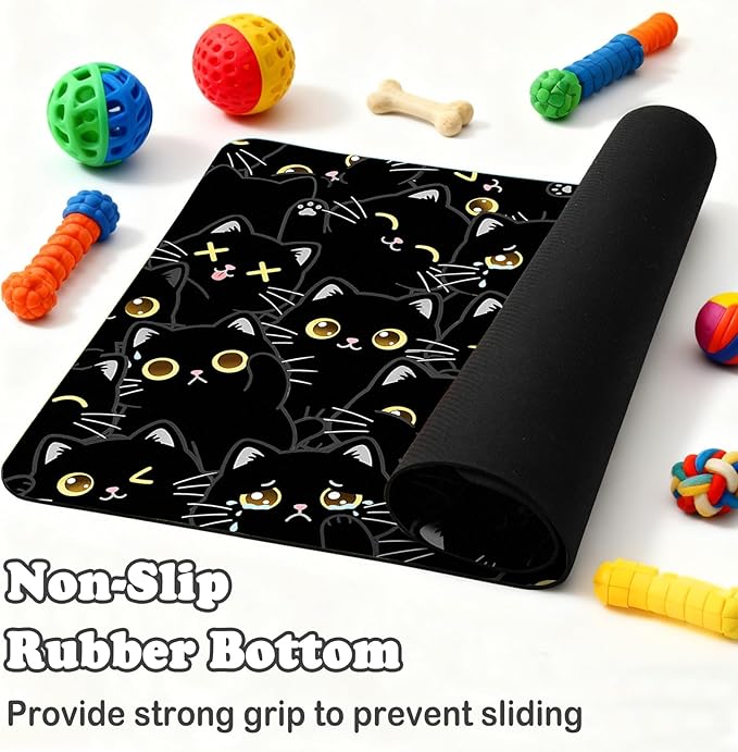 Cat Food Mat for Pet Dog Food Mat, Black Cat Absorbent Quick Dry Dog Bowl Mats for Food and Water, Non-Slip Cat Pet Feeding Mats for Floor Placemats 12"x20"
