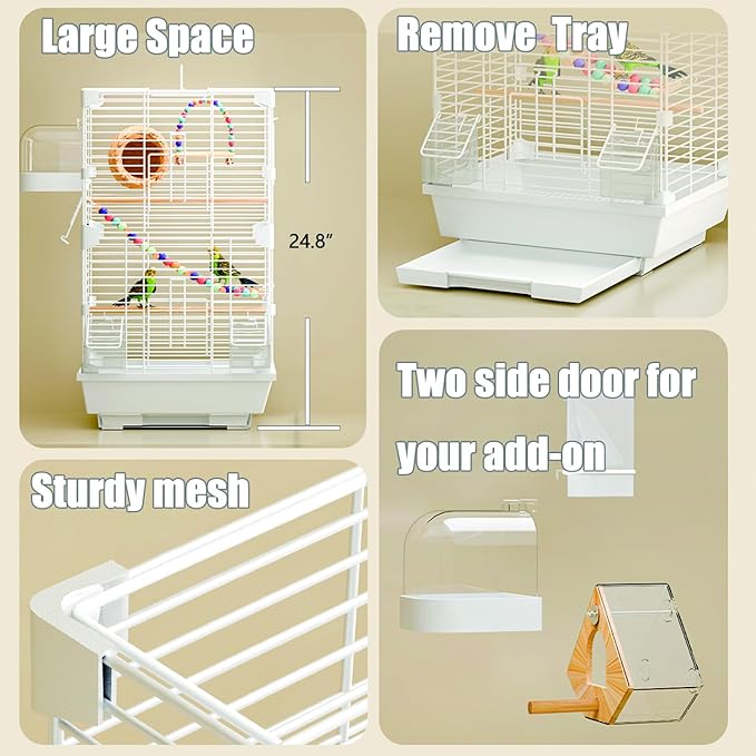 Basic Bird Cage, 24.8inch Parrot Cage (24.8" x 14.6" x 11"),Bird Cage with Ladder, Horizontal Bar, 2 Feeders, and Swing