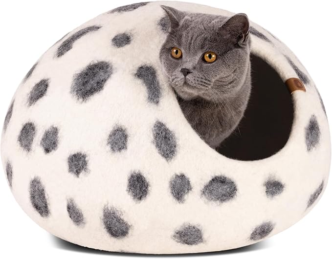 MEOWFIA Cat Cave – Premium Felt Cat Bed for Indoor Cats, Handmade Merino Wool (Snow Leopard, Medium)
