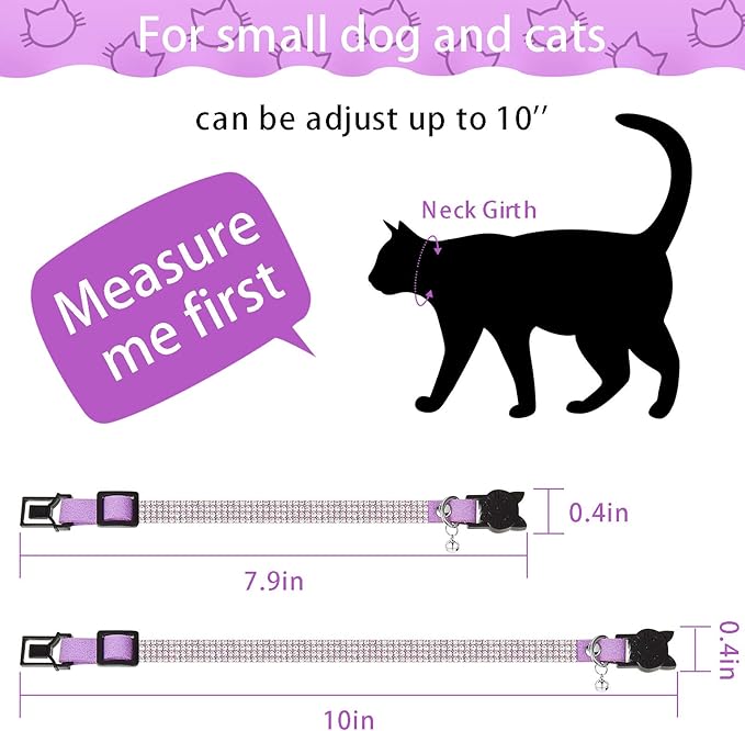 Weewooday 4 Pieces Rhinestones Cat Collars Breakaway Cat Collar with Bell Bling Pet Accessories with Soft Velvet, 4 Colors(XS,Purple, Blue, Gold, Pink)