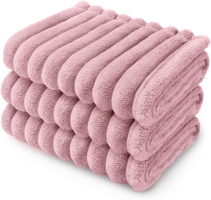 LINENLUX 1 Pack 3 Soft Dog Blanket Washable Warm Fleece Cat Blankets for Pet Puppy Fluffy Calming Flannel Pink Large