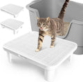 Adjustable Cat Step Ramp, Double Layer Litter Box Step with Filter Function, Replaceable Feet, Elevated Litter Box Ramp for Elderly Cats Easy Cleaning Cat Catcher for Floor Indoor (White)