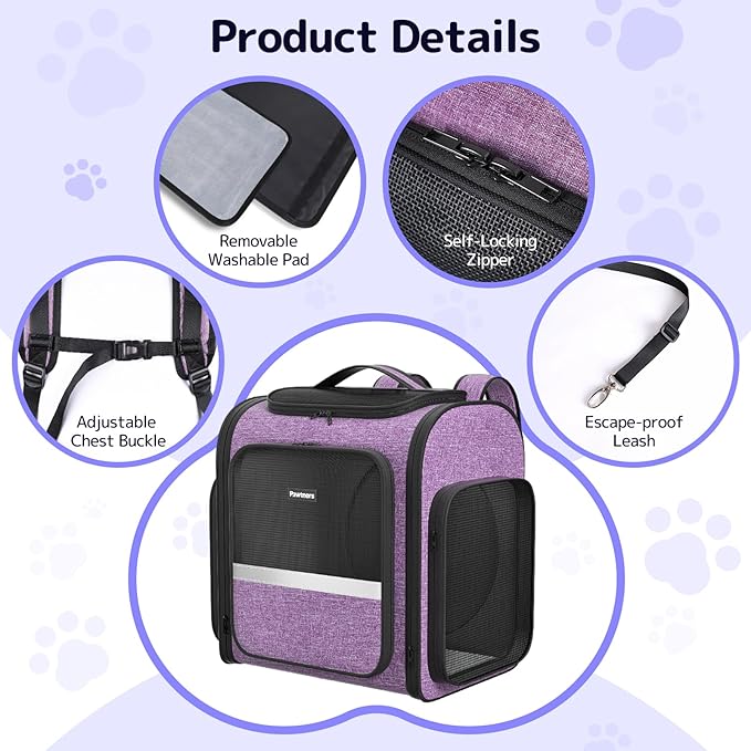 Cat Backpack Carrier with Detachable Play Tunnel, 2 in 1 Cat Tunnel Backpack Suitable for Carrying & Playing, Expandable Dog Carrier for Small Medium Kitten Puppy, Suitable for Travel Hiking Camping