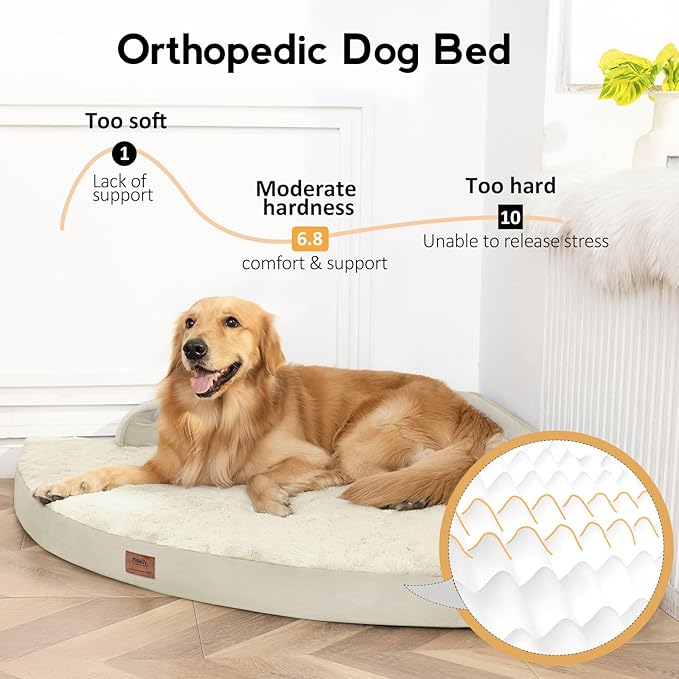 Large Orthopedic Dog Bed with Sides XXL Dog Beds with Removable Washable Cover Non-Slip Waterproof Pet Bed for Extra Large Dogs - Beige XXL