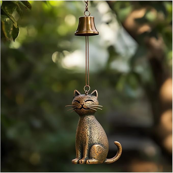 Cat Wind Chime 2025 New Unique Cat Garden Decor Outdoor Cat Statue Themed Gifts Wind Chimes for Cat Lovers Women Hanging Memorial Ornaments Windchimes Bell Outside Yard Home Porch Decorations (B1)