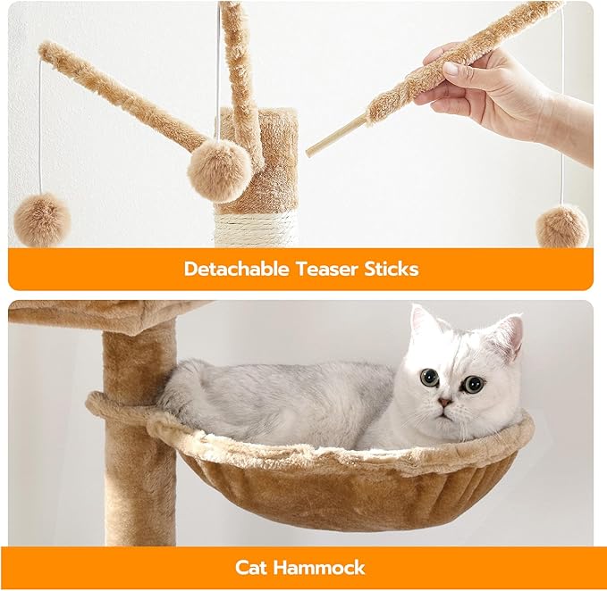 HOOBRO Cat Tree with Litter Box Enclosure for Indoor, Wooden Cat Condo with Scratching Posts, Hidden Litter Box Furniture, All-in-One Cat House, Rustic Brown FG15MZ03