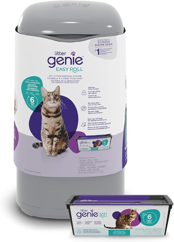 Litter Genie Easy Roll Cat Litter Disposal Pail | Odour Control, Refill Bags & Scoop