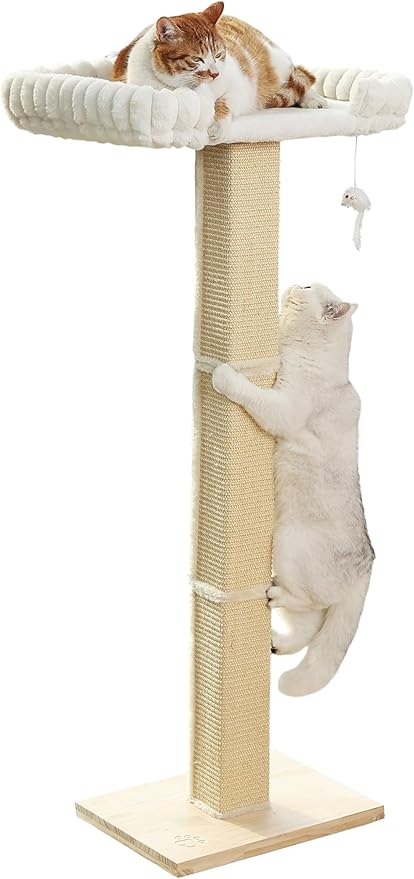 Cat Scratching Post with Large Window Perch - SnugCloud Ultra Soft Bed with Bolster,Adjustable 47" Tall Sisal Scratcher Tree for Maine Coon Big Cat Climbing, Naping and Overlooking