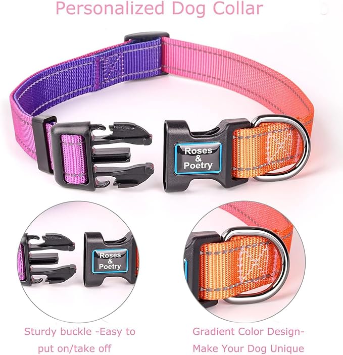 Roses&Poetry Reflective Dog Collar with Gradient Mistyrose, Adjustable Durable Pet Collars for Small Medium Large Dogs (Mistyrose-XS)