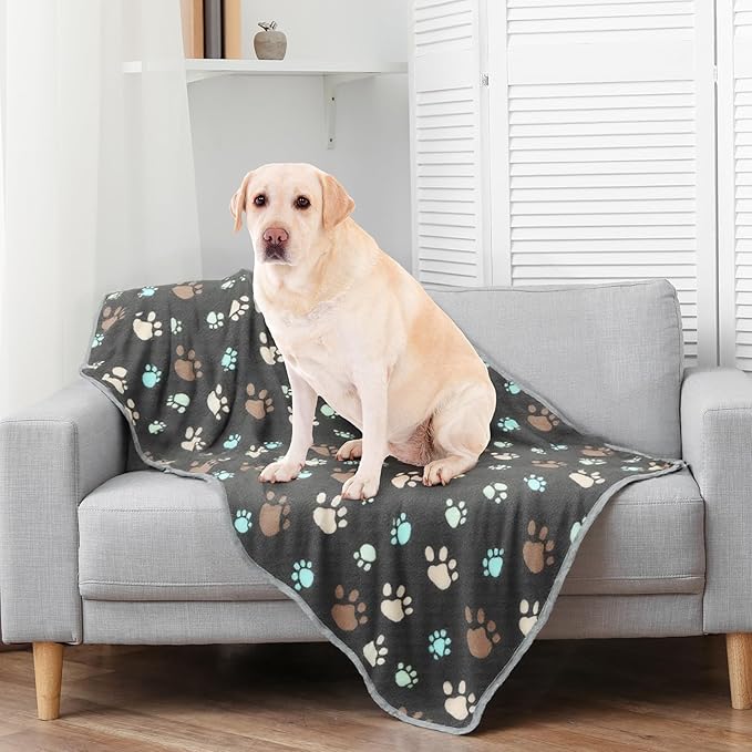 Tegeme 12 Pcs Pet Blankets Soft Fluffy Fleece Dog Cat Warm Paw Print Pattern Blankets Flannel Throw for Pets Dog Puppy Cat(41 x 30 Inch,Gray)