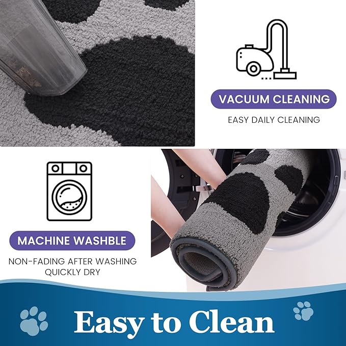 Buganda Dog Door Mat for Muddy Paws, Absorbent Dirt Trapper Washable Indoor Doormats, Non Slip Low-Profile Mud Mat for Dogs, Front Entrance Doormat for Inside Floor (40x32 Inches, Grey)