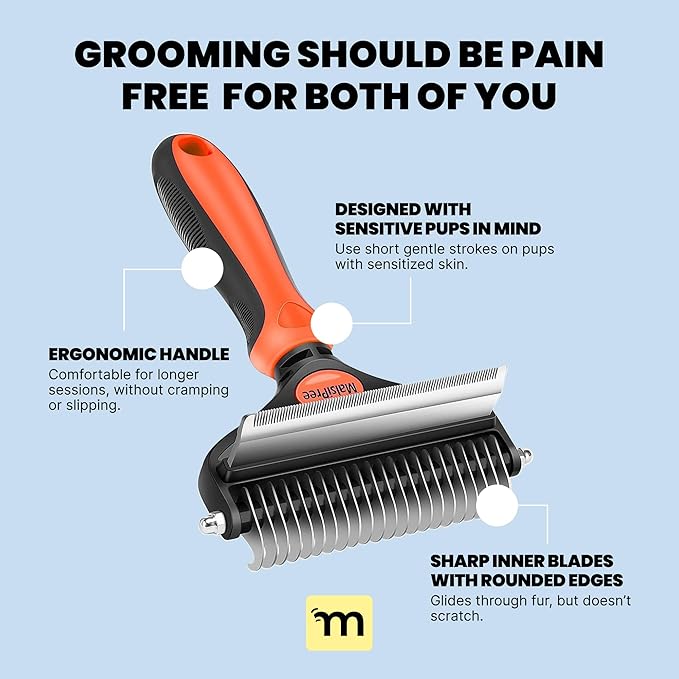 MalsiPree Dog Brush - Large, Orange - 2-in-1 Deshedding Tool & Undercoat Rake, Dog Undercoat Brush - Gentle Dematting Comb & Pet Hair Removal Tool - Smooth-Edge Design & Grooming Comb