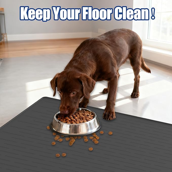 31.8"x23.8" Extra Large Pet Food Mat, Silicone Dog Mats for Food and Water, XL Nonslip Pet Feeding Mats for Floors,Dog Cat Bowl Mat with Raised Edges, Beige