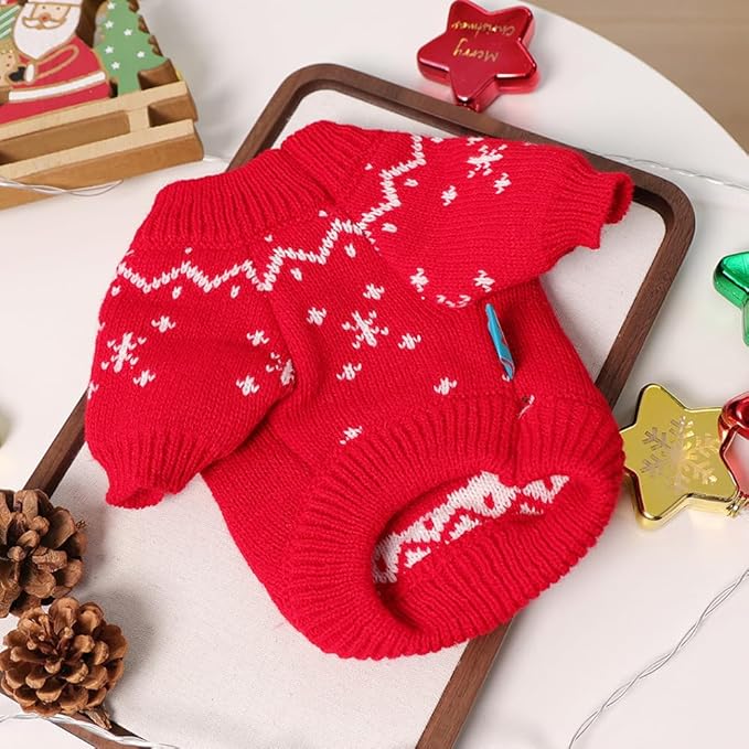 Christmas Dog Outfit Red Puppy Sweater for Small Dogs Girl Boy Elk Snowflake Cat Knitwear Reindeer Knitted Pet Clothes Santa Deer Costume for Chihuahua Yorkie Poodle (Red-2, Small)